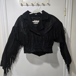 Vintage ADA Black Fringe Leather Jacket